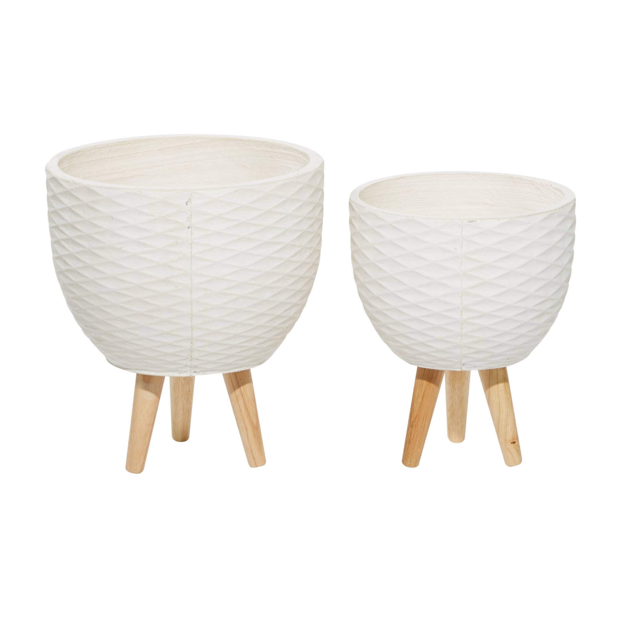 White Polystone Contemporary Planter Set